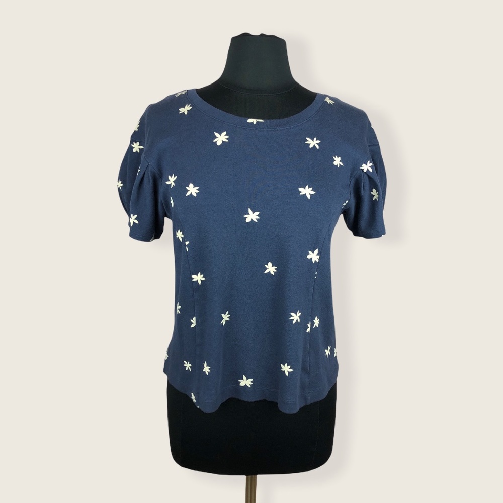 Postcard by Anthropologie Floral Blouse Blue Small